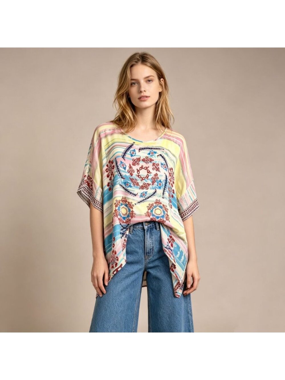 NWOT Johnny Was Floral Print Short Sleeves Multicolor Shirt Blouse Oversized S